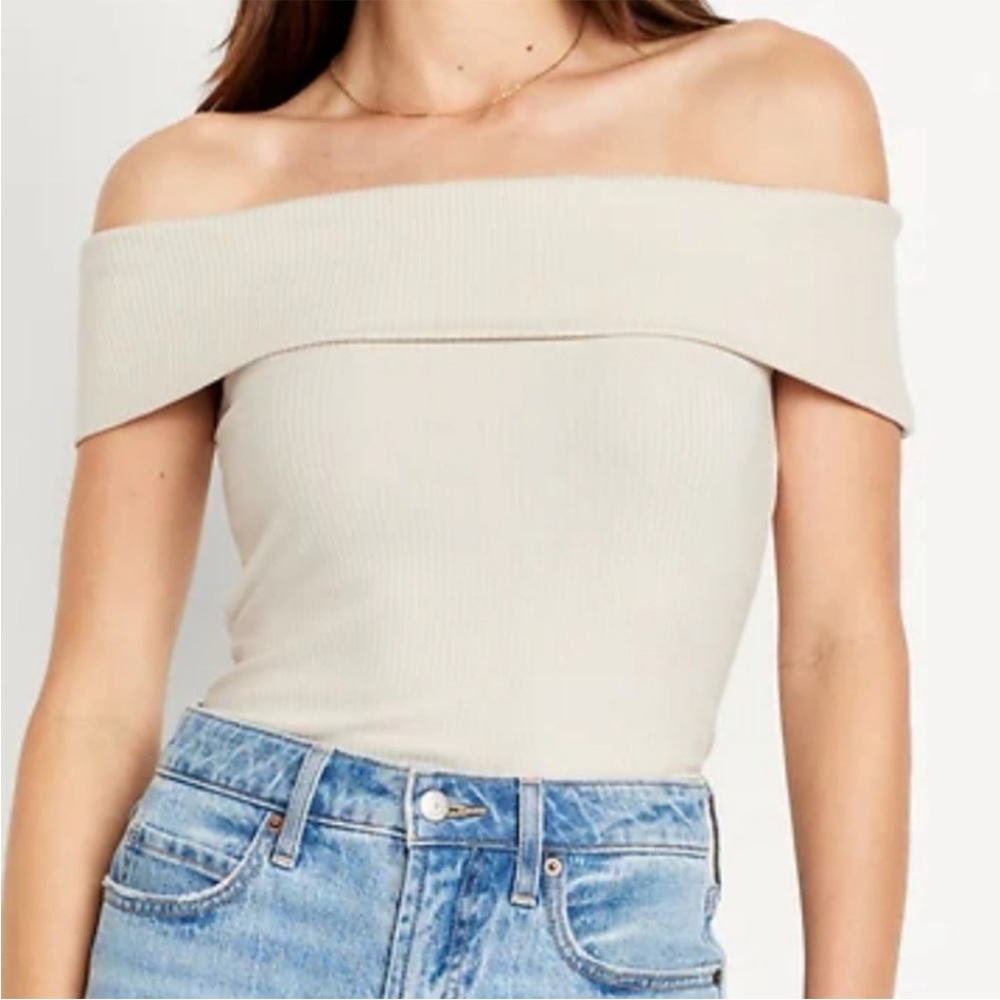 Old Navy Off Shoulder Top Ribbed Knit Beige Cream Neutral XXL